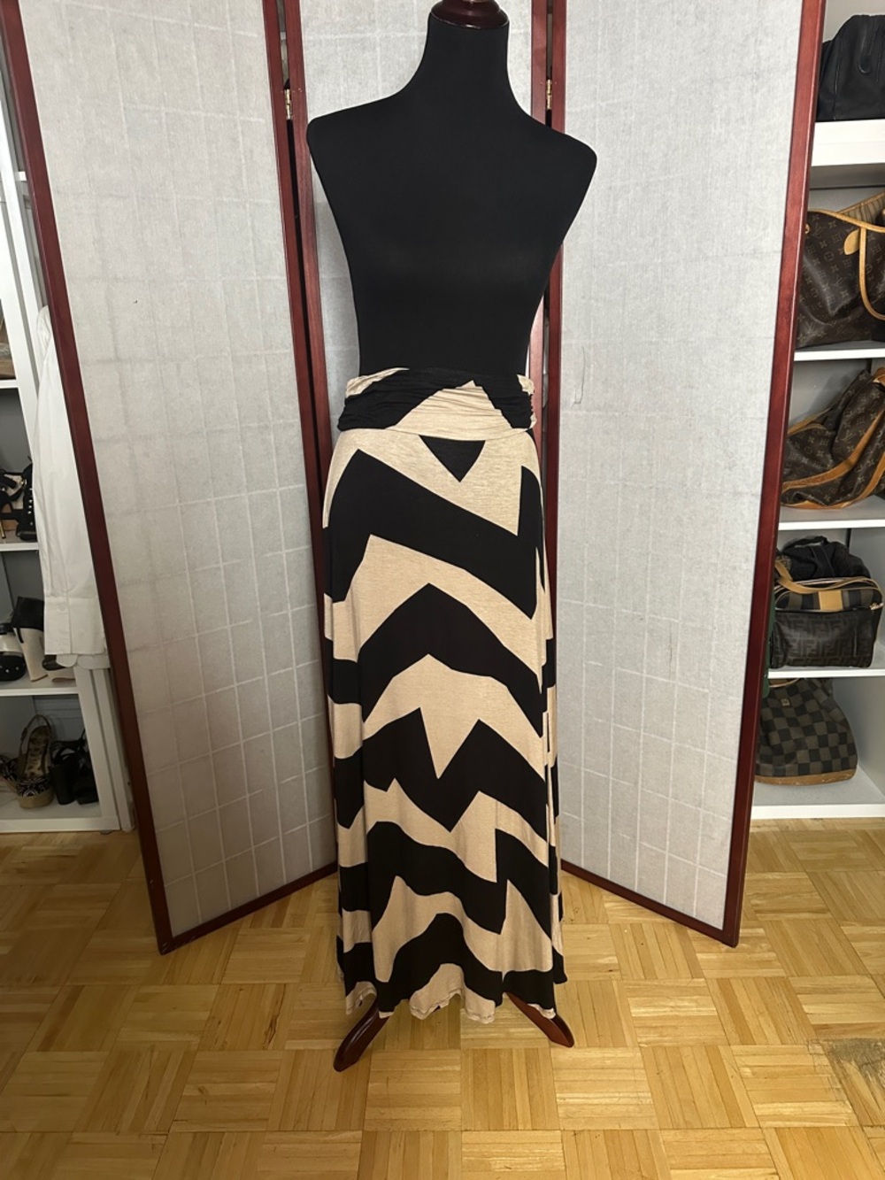 Mono B Black and Cream Chevron Maxi Skirt